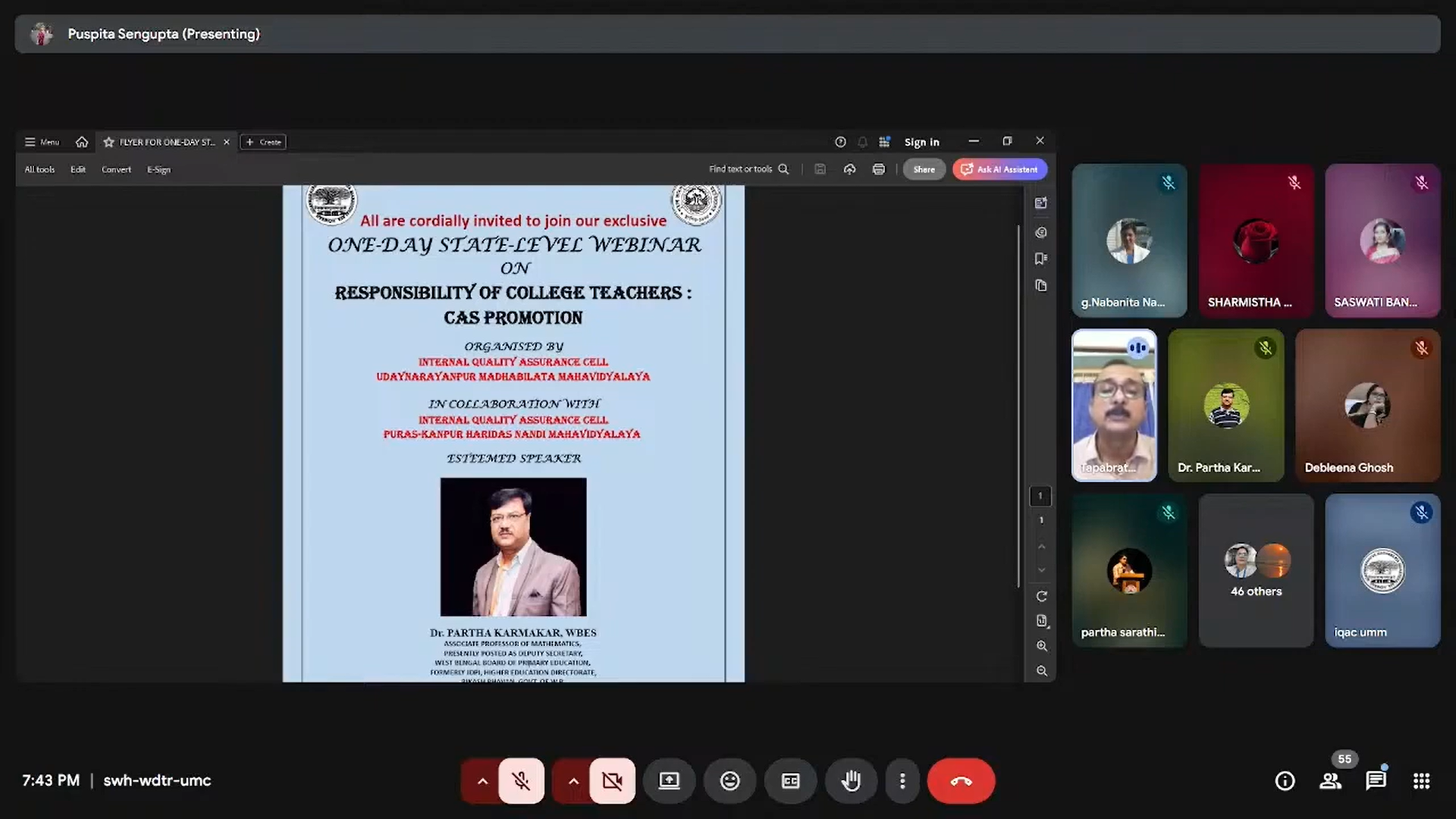 One Day State Level Webinar on CAS Promotion in collaboration with Udaynarayanpur Madhabilata Mahavidyalaya